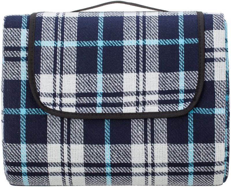 Photo 1 of Extra Large Picnic & Outdoor Blanket with Waterproof Backing 90" x 80" White& Navy Blue
