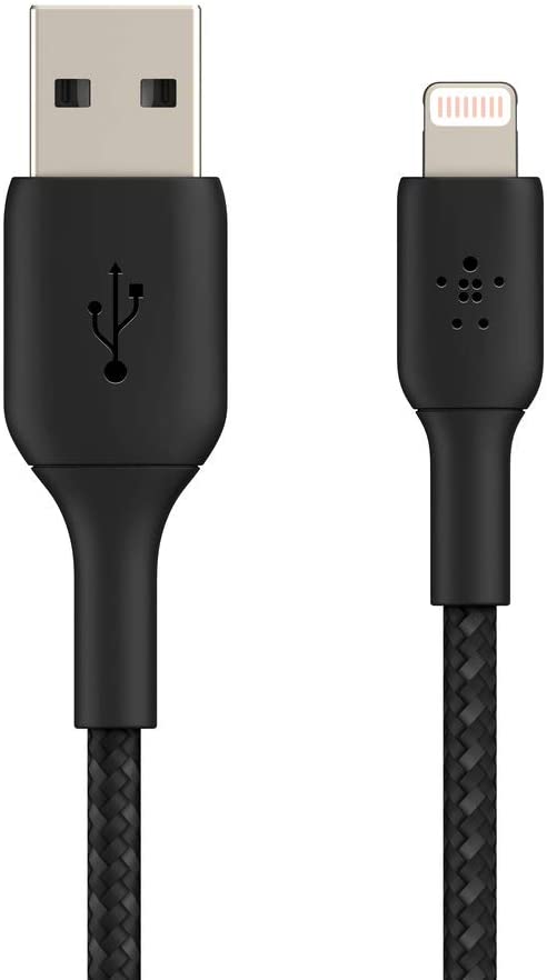 Photo 1 of Belkin Braided Lightning Cable (Boost Charge Lightning to USB Cable for iPhone, iPad, AirPods) MFi-Certified iPhone Charging Cable, Braided Lightning Cable, 6.5ft/2m, Black (CAA002bt2MBK)
