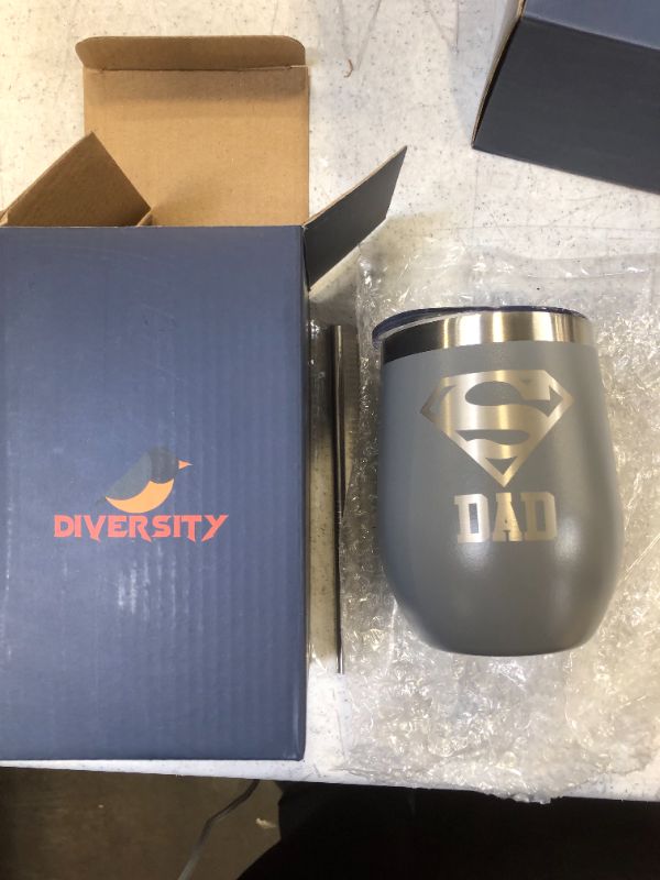 Photo 2 of DIVERSITY Super Dad Mug -If Dad Can't Fix It We're All Screwed -12 oz Wine Tumbler -Father's Day Gift, Valentine's day for Dad, Birthday Gift for Dad from Daughter Son (Grey)
