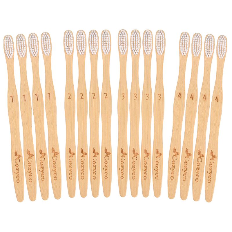 Photo 1 of Cozyco Natural Bamboo Toothbrushes, Compostable and Biodegradable Wooden Toothbrush with Soft Nylon Bristles for Sensitive Gums, Vegan and Reusable Toothbrush for Adults and Kids (Pack of 16)
