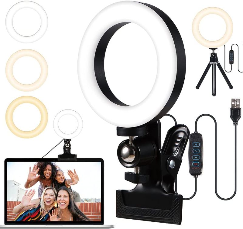 Photo 1 of Mini Video Conference Lighting Kit - LED Selfie Ring Light with Tripod Stand for Monitor Computer Clip On, Remote Working,,Zoom Call Lighting, Self Broadcasting and Live Streaming, Laptop
