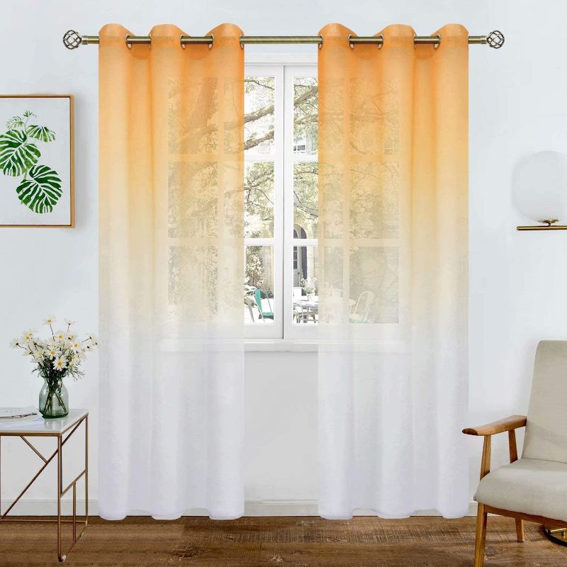 Photo 1 of BGment Faux Linen Ombre Sheer Curtains for Living Room, Grommet Semi Voile Light Filtering and Privacy Curtains for Bedroom, Set of 2 Panels ( Each 42 x 95 Inch, Sunlight Yellow )
