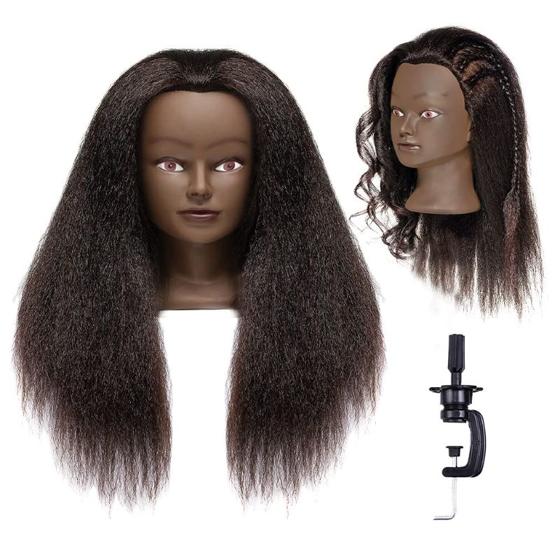 Photo 1 of Afro Mannequin Head Hairdresser Training Head Manikin Cosmetology Doll Head 100% 22-24inches Real Hair with Clamp?2#?
