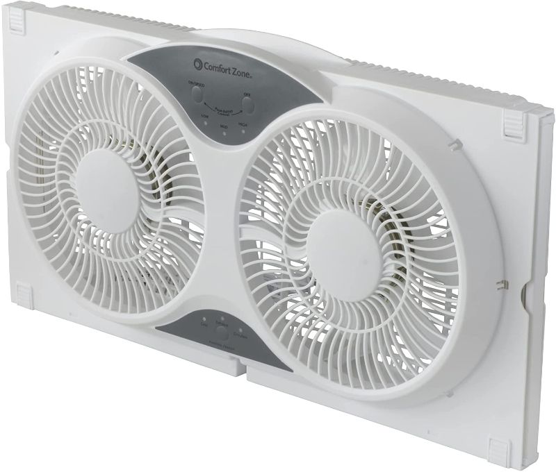 Photo 1 of Comfort Zone CZ310R 3-Speed 3-Function Expandable Reversible Twin Window Fan with Remote Control, Removable Cover
