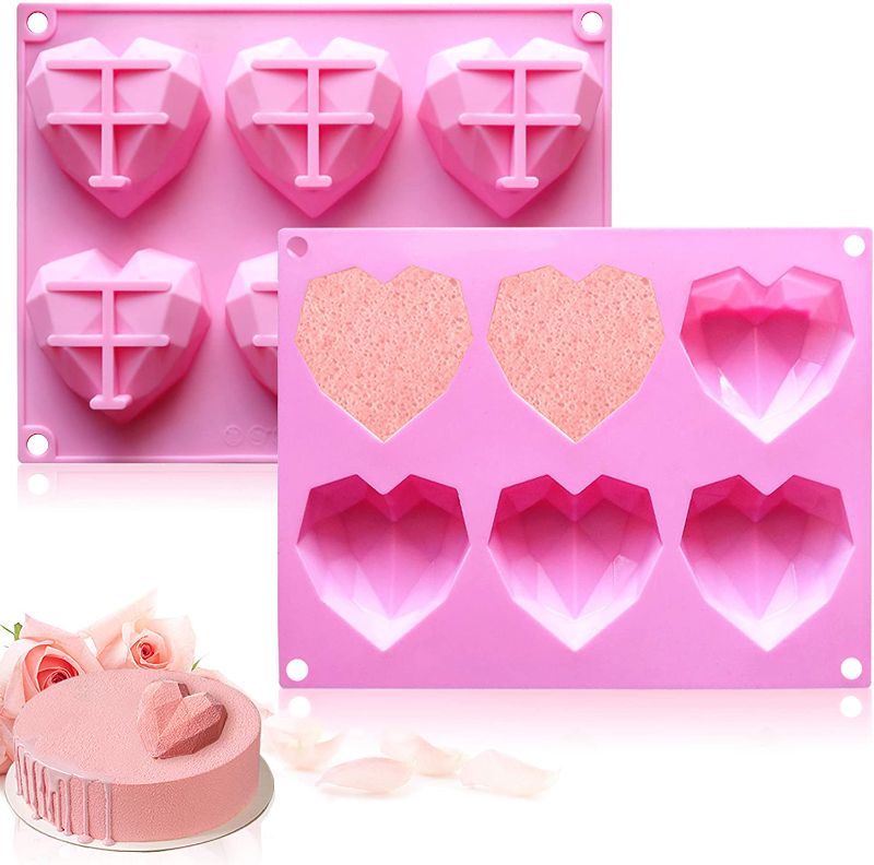 Photo 1 of 3x Fya Chocolate Mold, Special 3D Diamond Heart Love Shape Cake Mould, 100% Food-Grade Silicone Mold, Non-Stick Easy Release Mold for Cake Decoration, Candy, Ice Cube
