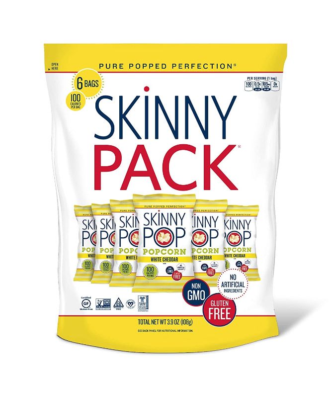 Photo 1 of 5x SkinnyPop White Cheddar Popcorn, Skinny Pack, 6ct, 0.65oz Individual Snack Size Bags, Skinny Pop, Healthy Popcorn Snacks, Gluten Free
