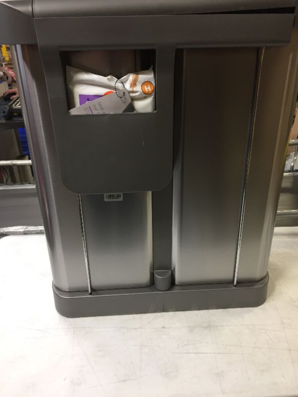 Photo 1 of 58-Liter Nano-Silver Clear Coat Brushed Stainless Steel Dual Compartment Rectangular Recycling Step-On Trash Can
