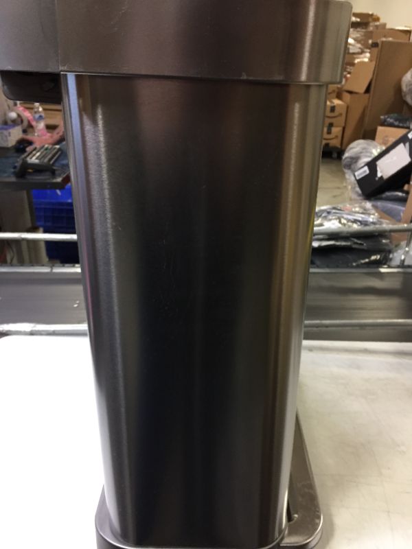 Photo 2 of 58-Liter Nano-Silver Clear Coat Brushed Stainless Steel Dual Compartment Rectangular Recycling Step-On Trash Can