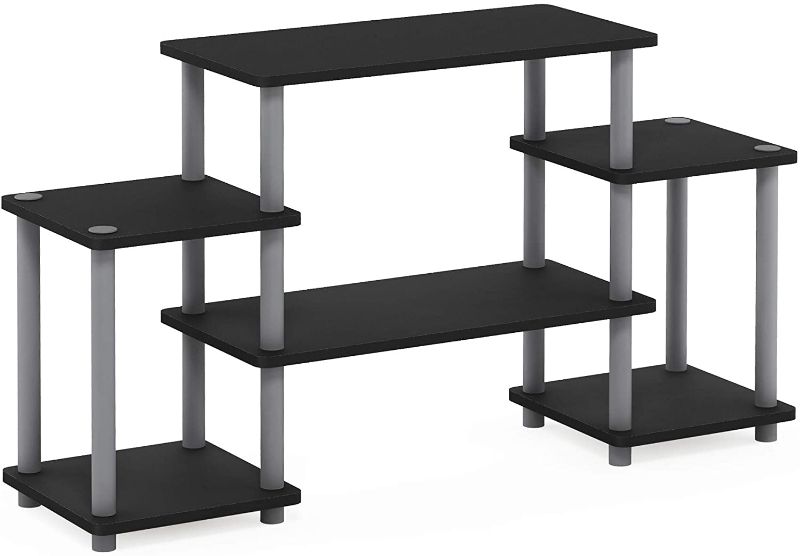 Photo 1 of Furinno Turn-N-Tube No Tools Entertainment TV Stands, Black/Grey & Simple Design Coffee Table, Espresso

