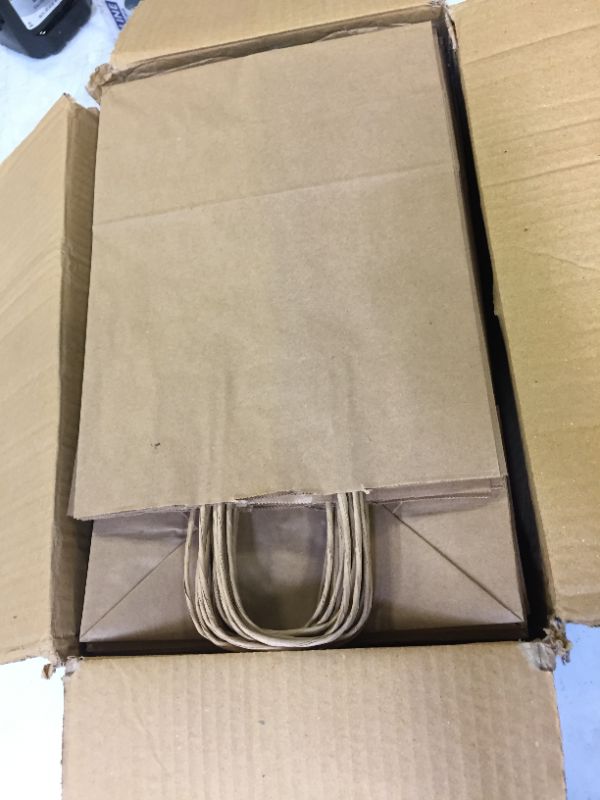 Photo 2 of 100 Pcs Brown Paper Bags with Handles, Kraft Paper Shopping Bags, 80% PCW, Gift Bags, Bulk Pack 8x4x10 -Cub
