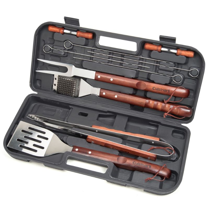 Photo 1 of 13 Piece Wooden Grill Tool Set - Includes Spatula, Brush, Tongs, 4 Stainless Skewers, 4 Corn Cob Holders 2 Pack 