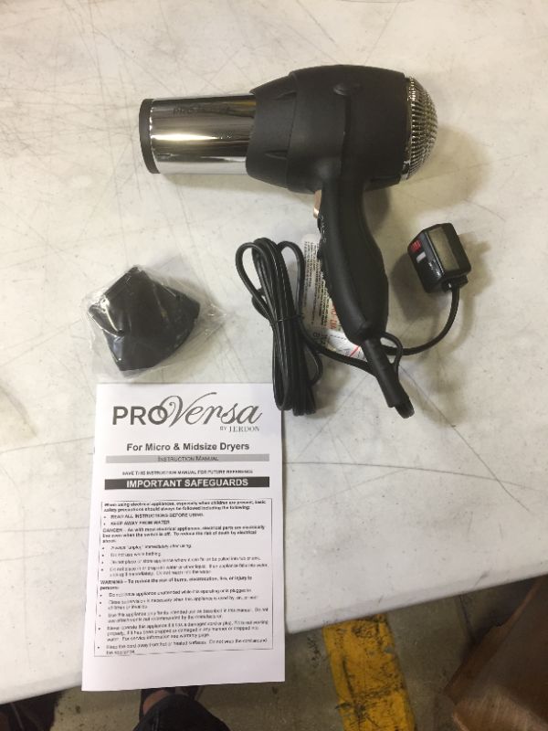 Photo 2 of ProVersa JHD66 Turbo Hair Dryer with 3-Speed and Heat Settings, 1875-Watts, Black and Chrome Finish
