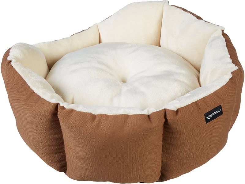 Photo 1 of Amazon Basics Round Bolster Dog or Cat Bed with Flannel Top
