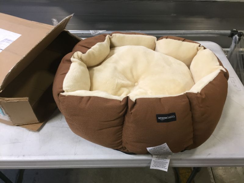 Photo 2 of Amazon Basics Round Bolster Dog or Cat Bed with Flannel Top
