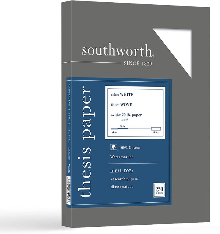 Photo 1 of Southworth 100% Cotton Thesis Paper, 8.5” x 11”, 20 lb/75 GSM, Wove Finish, White, 250 Sheets - Packaging May Vary (35-120-10)