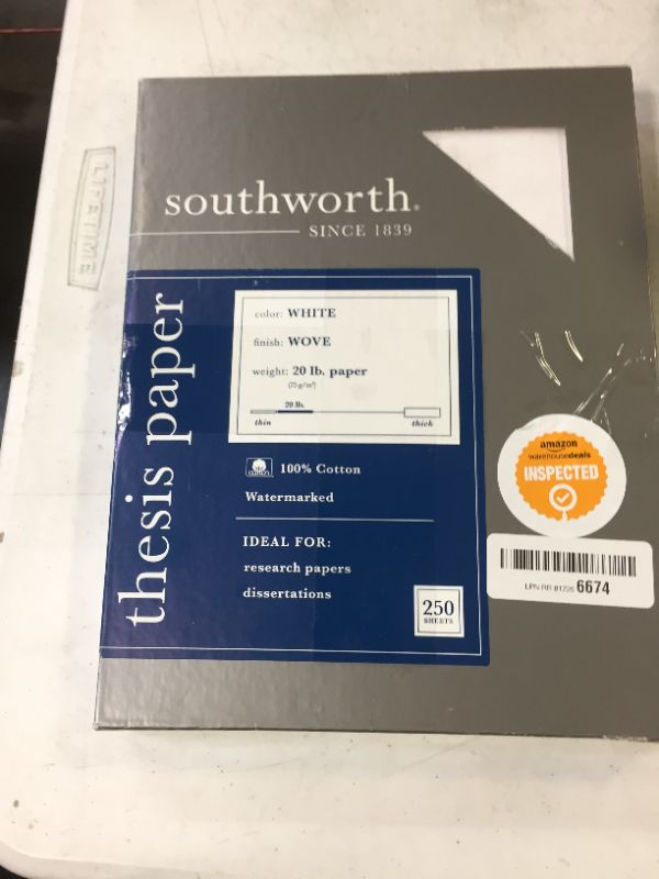 Photo 2 of Southworth 100% Cotton Thesis Paper, 8.5” x 11”, 20 lb/75 GSM, Wove Finish, White, 250 Sheets - Packaging May Vary (35-120-10)