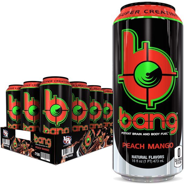 Photo 1 of (12 Cans) Bang Peach Mango Energy Drink with Super Creatine, 16 fl oz---BEST BY 09/02/2022---