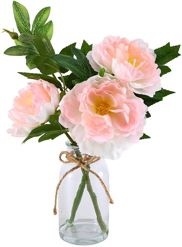 Photo 1 of Artificial Peony Arrangements in Round Glass vase 