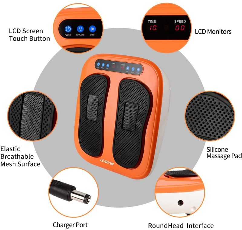 Photo 1 of Feet Massager Electric Massager Legs Adjustable Vibration Speed Foot Rotating Foot and Leg Massager Platform with Rotating Acupressure Heads Multi Setting SPA with Heat Mode Remote Control (Orange)
