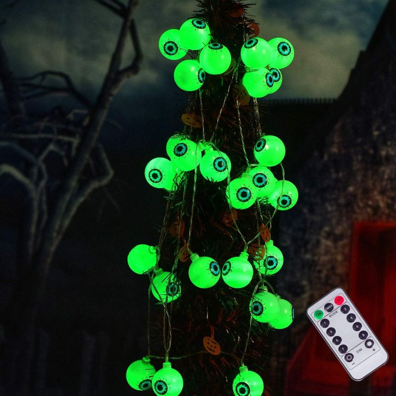 Photo 2 of Halloween Eyeball String Lights, Halloween Decoration Cute Scary with 30 LED Eyeballs?Waterproof 8 Modes Twinkle Lights?Halloween Indoor/Outdoor for Party, House, Yard, Garden Decorations