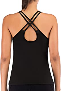 Photo 1 of Built in Bra Yoga Tank Tops for Women Spaghetti Strap Camisole Workout Sleeveless Top for Women