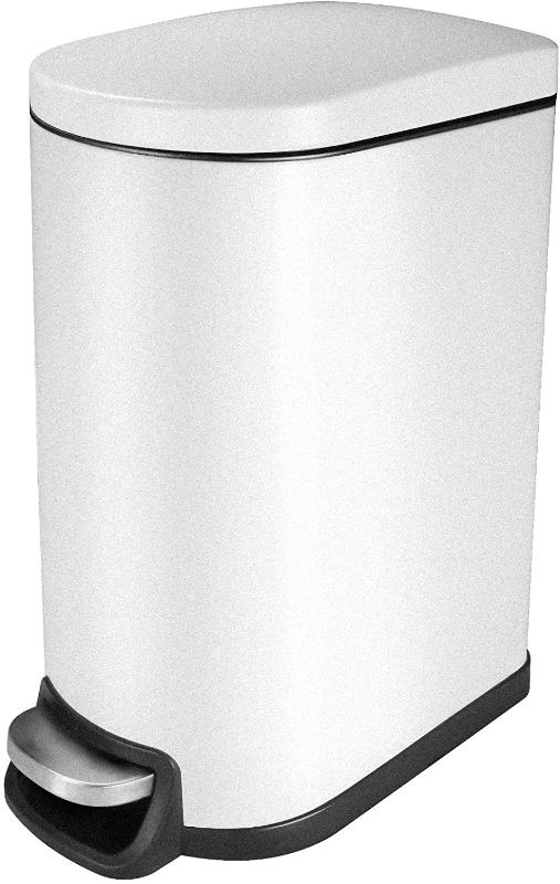 Photo 1 of CLTEC 10 Liter/2.6Gal Small Bathroom Trash Can with Lid Soft Close and Removable Inner Wastebasket, Slim Garbage Can, Step Trash Can for Bedroom Office Kids Room, Anti-Fingerprint Matte Finish, White
