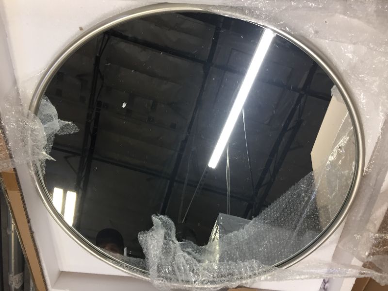 Photo 1 of 31.5inch Artisasset Antique Gold Metal Circular Frame Indoor Iron Wall Mounted Plane Mirror (Silver(31.5" x 0.75" x 31.5"))

