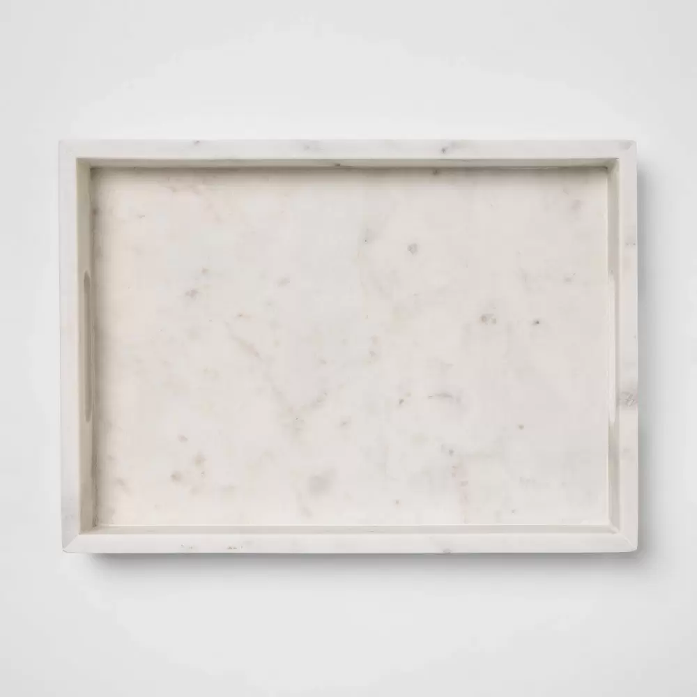 Photo 1 of 14" x 10" Decorative Marble Rectangle Tray White - Project 62