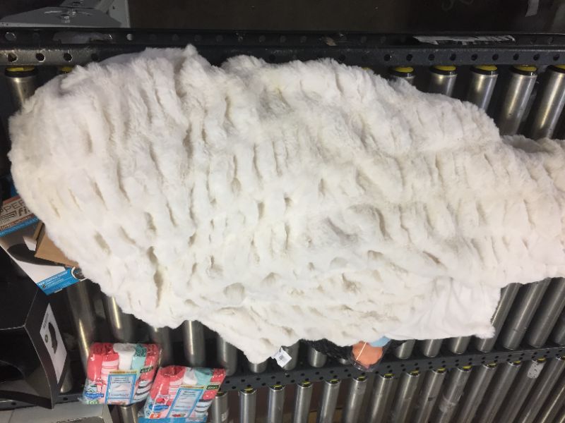 Photo 2 of 50"x60" Ruched Faux Rabbit Fur Throw Blanket Cream - Threshold