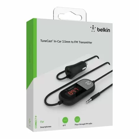 Photo 1 of Belkin Connect TuneCast In-Car 3.5mm Audio Jack to FM Transmitter for Car, Black