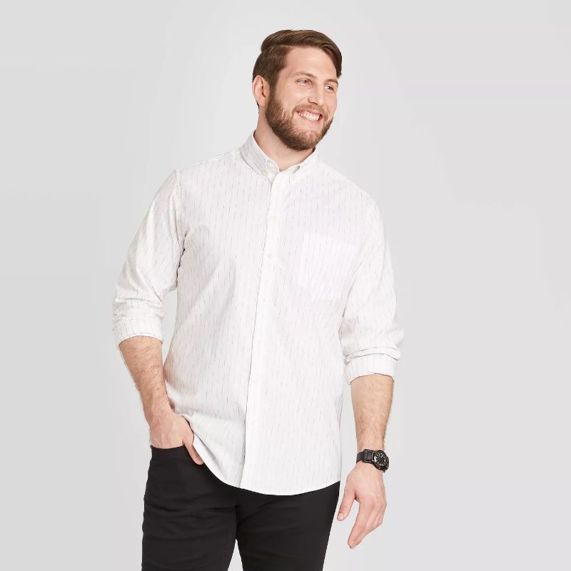 Photo 1 of Men's Big & Tall Standard Fit Stretch Poplin Long Sleeve Button-Down Shirt - Goodfellow & Co™
