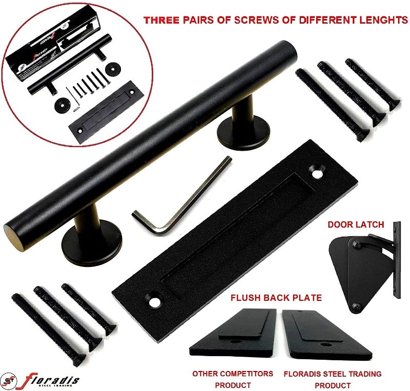 Photo 1 of Floradis Pull and Flush Handle Set 12" with Door Lock for Sliding Barn Door. Flush Mount Back Plate. 3 Pairs of Different Length Screws. Frosted Black...
