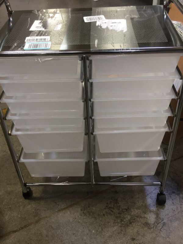 Photo 3 of 12 PLASTIC BIN STORAGE CART, SCUFFS SCRACTHES, SOME PLASTIC BINS CHIPPED 