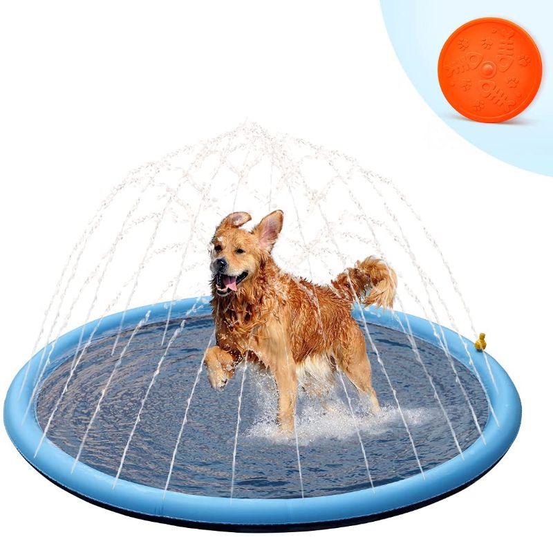 Photo 1 of Pantula Splash Sprinkler Pad for Dogs Kids Dogs Pet Kids Swimming Pool Bathtub Thicken Splash Pad Pet Summer Backyard Water Toys Gift for Kids Toddlers and Dogs
