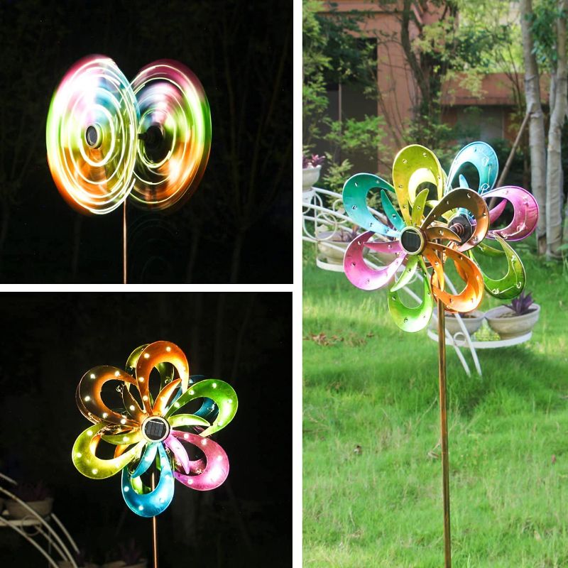 Photo 1 of 2 PACK, VZIKRK Solar Wind Spinner Light LED Solar Powered Garden Decor 59 Inches Dual Rotors Wind Sculpture, Wind Catcher Yard Art Patio Christmas Holiday Decoration
