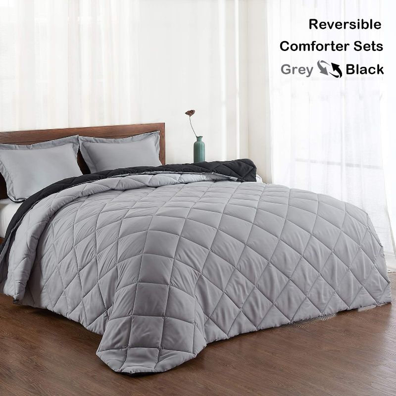 Photo 1 of Basic Beyond Down Alternative Comforter Set (Queen, Black/Grey) - Reversible Bed Comforter with 2 Pillow Shams for All Seasons
