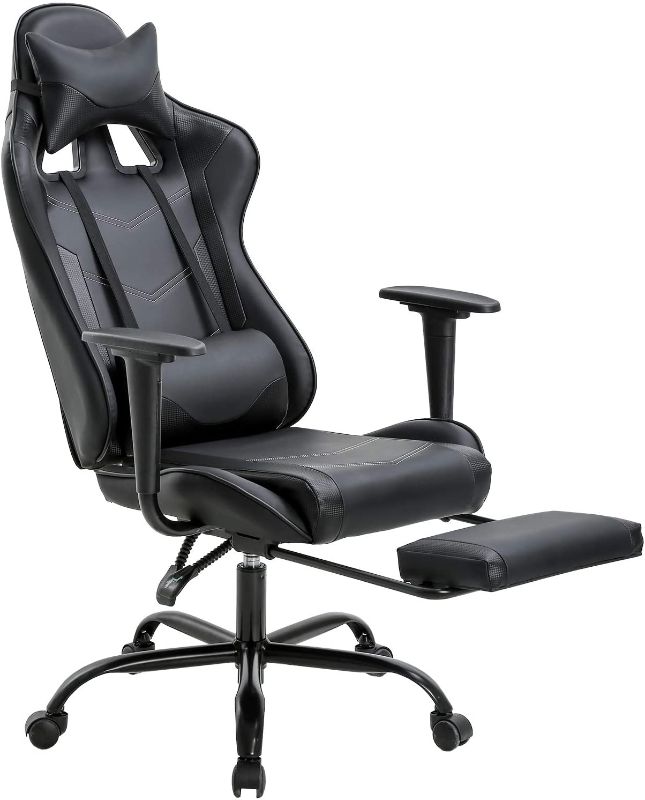 Photo 1 of Gaming Chair with Footrest, Ergonomic Office Chair, Adjustable Swivel Leather Desk Chair, Reclining High Back Computer Chair with Lumbar Support and Headrest, Racing Style Video Gamer Chair
