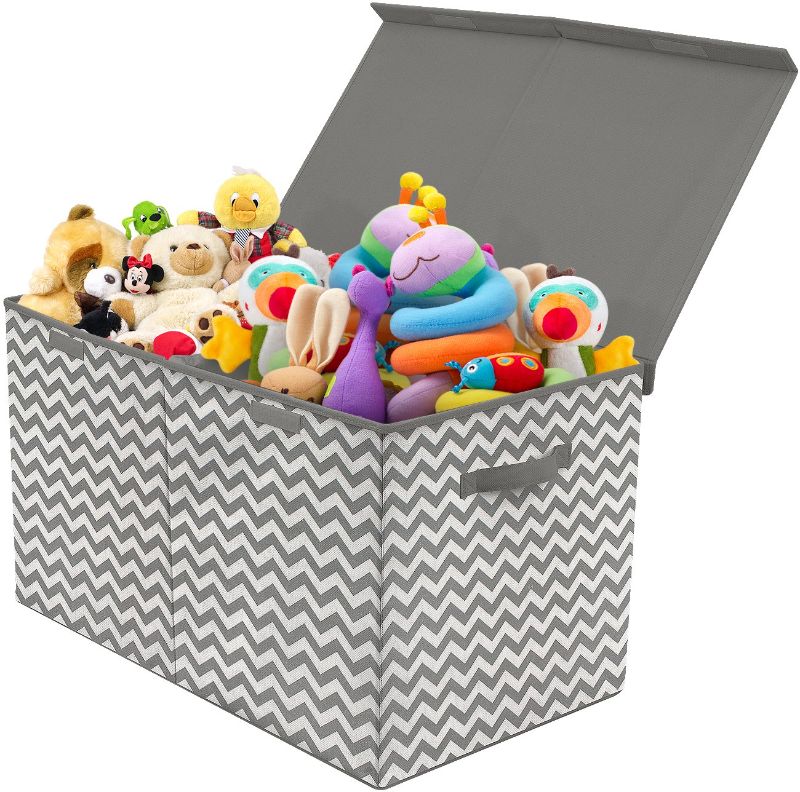 Photo 1 of Sorbus Toy Chest with Flip-Top Lid, Kids Collapsible Storage for Nursery, Playroom, Closet, Home Organization, Large (Pattern - Chevron Gray)