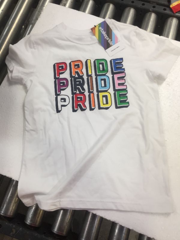 Photo 2 of Pride Gender Inclusive Kids' 'Pride Pride Pride' Short Sleeve Graphic T-Shirt - White-- size medium8/10
