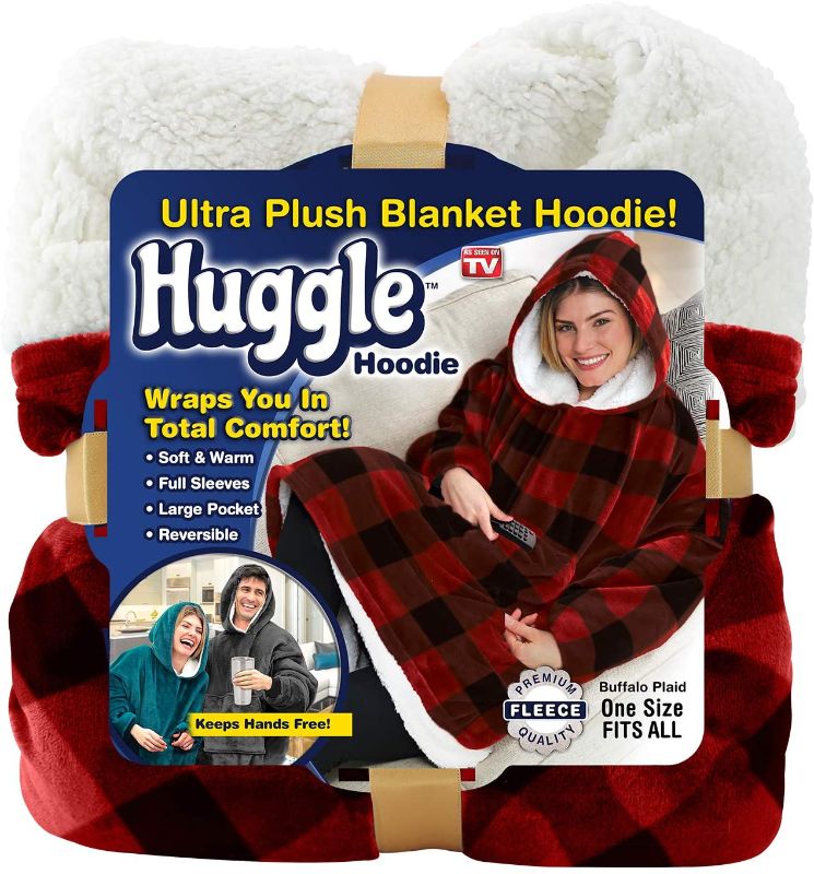 Photo 1 of Ontel Huggle Hoodie, Ultra Plush Blanket, Buffalo Plaid, One Size
