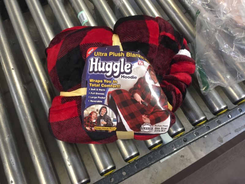 Photo 3 of Ontel Huggle Hoodie, Ultra Plush Blanket, Buffalo Plaid, One Size
