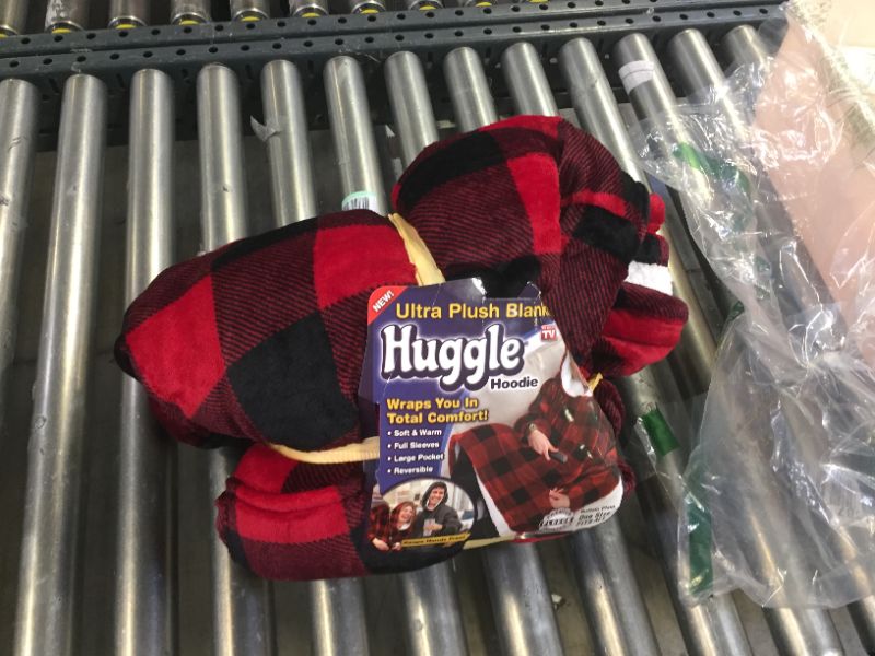 Photo 2 of Ontel Huggle Hoodie, Ultra Plush Blanket, Buffalo Plaid, One Size
