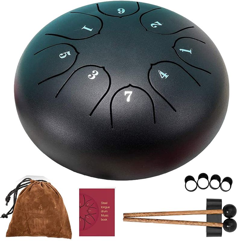 Photo 1 of Tongue Drum, Upgraded Steel Tongue Drum 8 Notes 6 Inch, Professional Steel Drum C-Key, Worry Free Drum (Black) for Beginner Adult Kids
