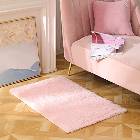 Photo 1 of BAYKA Fluffy Machine Washable Area Rug Indoor Ultra Soft Shag Area Rug bedroom or dorm room, Non-Slip Floor Carpet for Kids Home Decor Nursery Rug 2x3 Feet Pink
