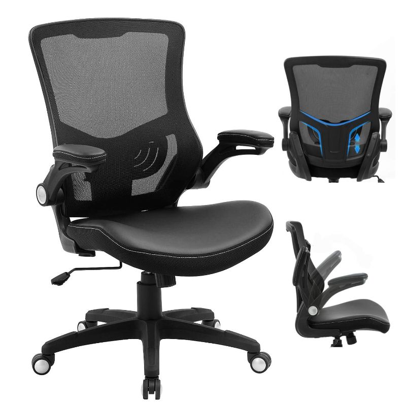 Photo 1 of Office Chair Ergonomic Swivel Mesh Mid-Back Computer Desk Chair with Flip-up Arms Office Desk Chair with Adjustable Lumbar Support-Black
