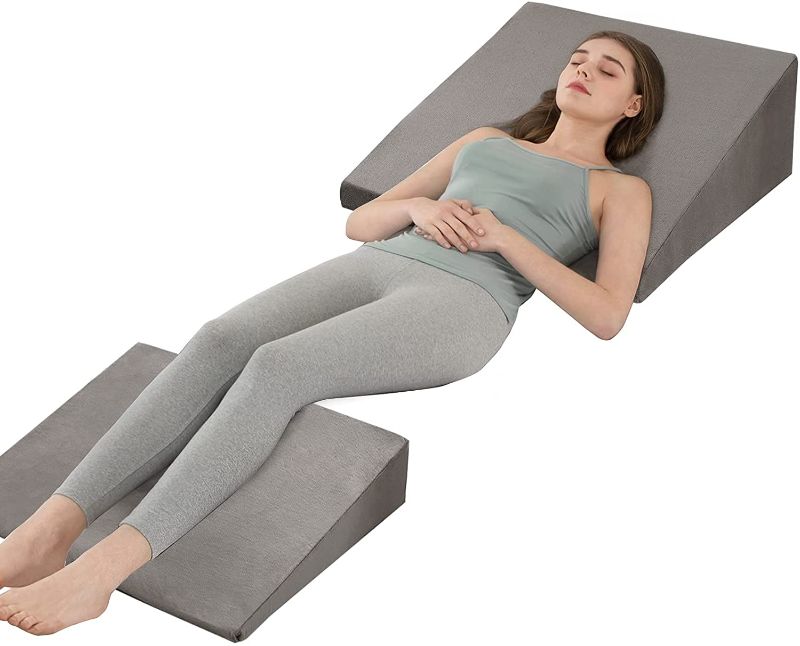 Photo 1 of Bed Wedge Pillow – 3 in 1 Adjustable to 4.5, 7.5 & 12 Inches Foam Bed Wedge Pillow Leg Elevation Pillow for Sleeping, Acid Reflux, Anti Snore, Help for Back & Leg Pain,Neck and Shoulder Joint Pain
