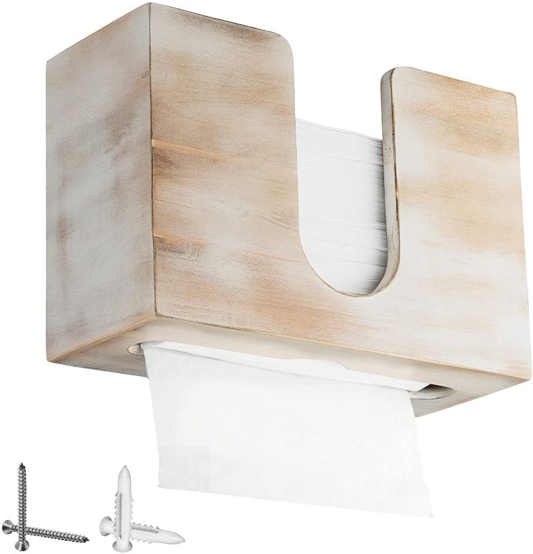 Photo 1 of  2 pack Wooden Paper Towel Dispenser – Perfect Design for Wall Mounted Countertop C Fold, Multifold Paper Towel Holder Hand Napkins Storage Container for Kitchen & Bathroom (White Rustic Look)
