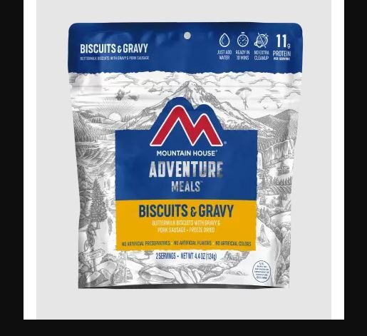 Photo 1 of  1 case 7 ct Mountain House Freeze Dried Buttermilk Biscuits, Gravy & Sausage, 4.4 oz- 
best by 2050