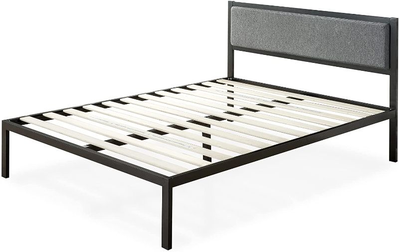 Photo 1 of Zinus Platform Bed Full Metal Frame W/ Upholstered Headboard Wood Slat Support
