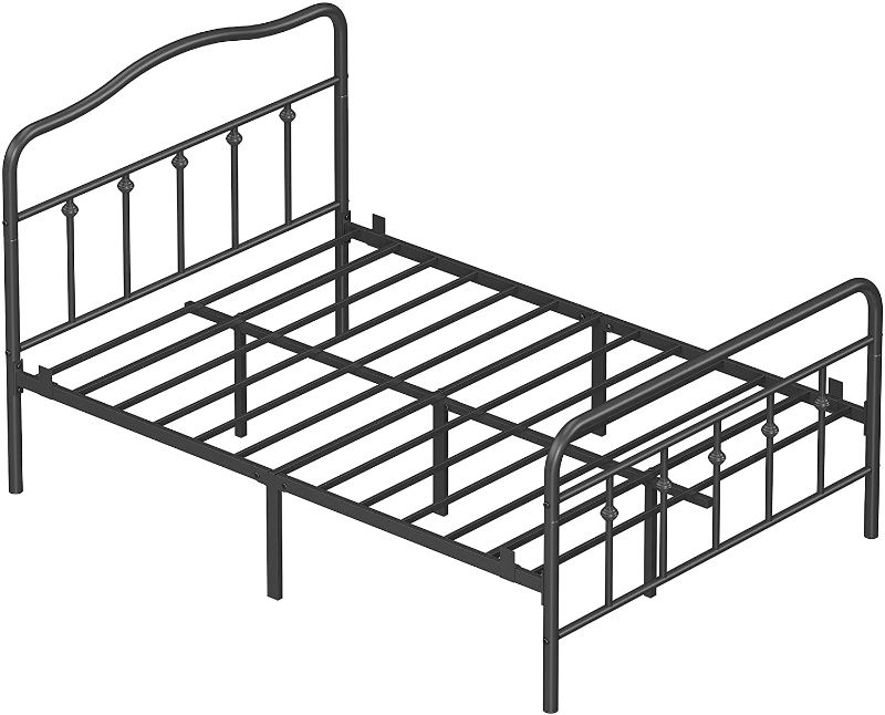 Photo 1 of VASAGLE Full Size Metal Bed Frame with Headboard, Footboard, No Box Spring Needed Platform Bed, Under-Bed Storage, Victorian Vintage Style, Black
